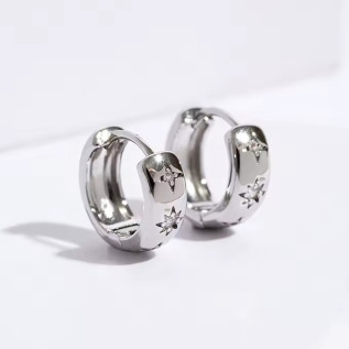 Cubic zirconia hoop earrings in stainless steel silver gold sold by pair