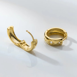 Boucles d'oreilles créoles et oxydes de zirconium acier inoxydable argent or vendues par paire