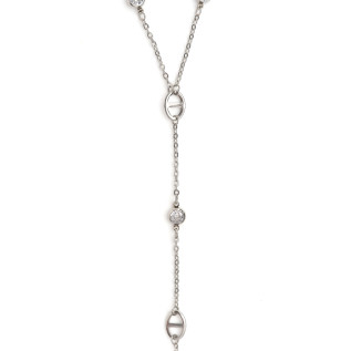 Collier mailles marines et oxydes de zirconium pendant central long ou court acier inoxydable argent or cadeau