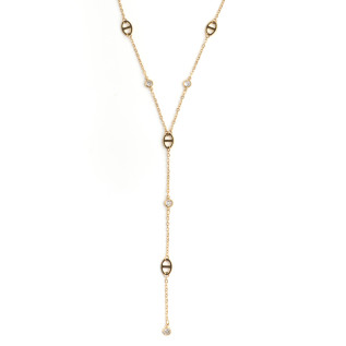 Collier mailles marines et oxydes de zirconium pendant central long ou court acier inoxydable argent or cadeau