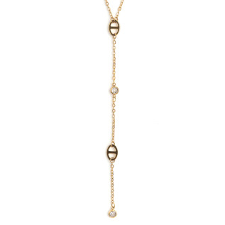 Collier mailles marines et oxydes de zirconium pendant central long ou court acier inoxydable argent or cadeau