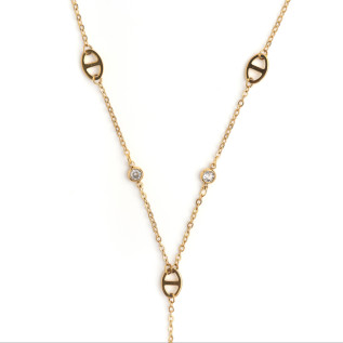 Collier mailles marines et oxydes de zirconium pendant central long ou court acier inoxydable argent or cadeau