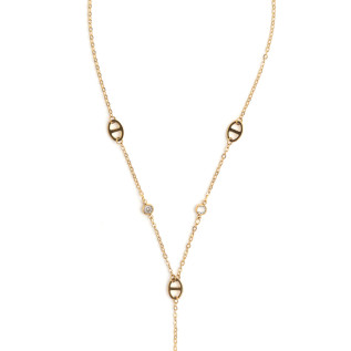 Collier mailles marines et oxydes de zirconium pendant central long ou court acier inoxydable argent or cadeau