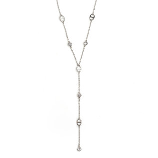 Collier mailles marines et oxydes de zirconium pendant central long ou court acier inoxydable argent or cadeau