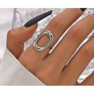 Silver or gold stainless steel hollow large oval adjustable ring woman gift