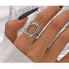 Silver or gold stainless steel hollow large oval adjustable ring woman gift