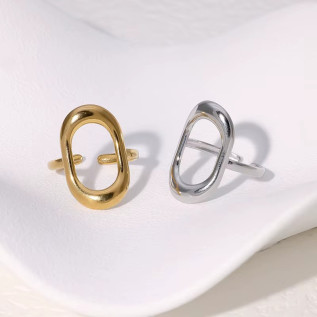 Silver or gold stainless steel hollow large oval adjustable ring woman gift