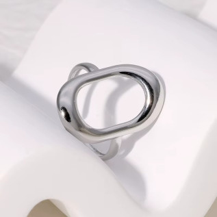 Silver or gold stainless steel hollow large oval adjustable ring woman gift