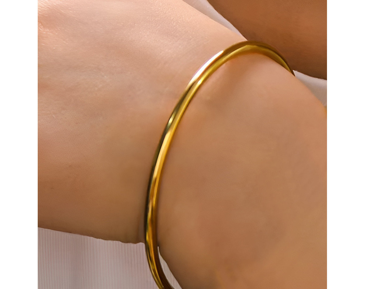 Bracelet manchette fil épais acier inoxydable argent ou or