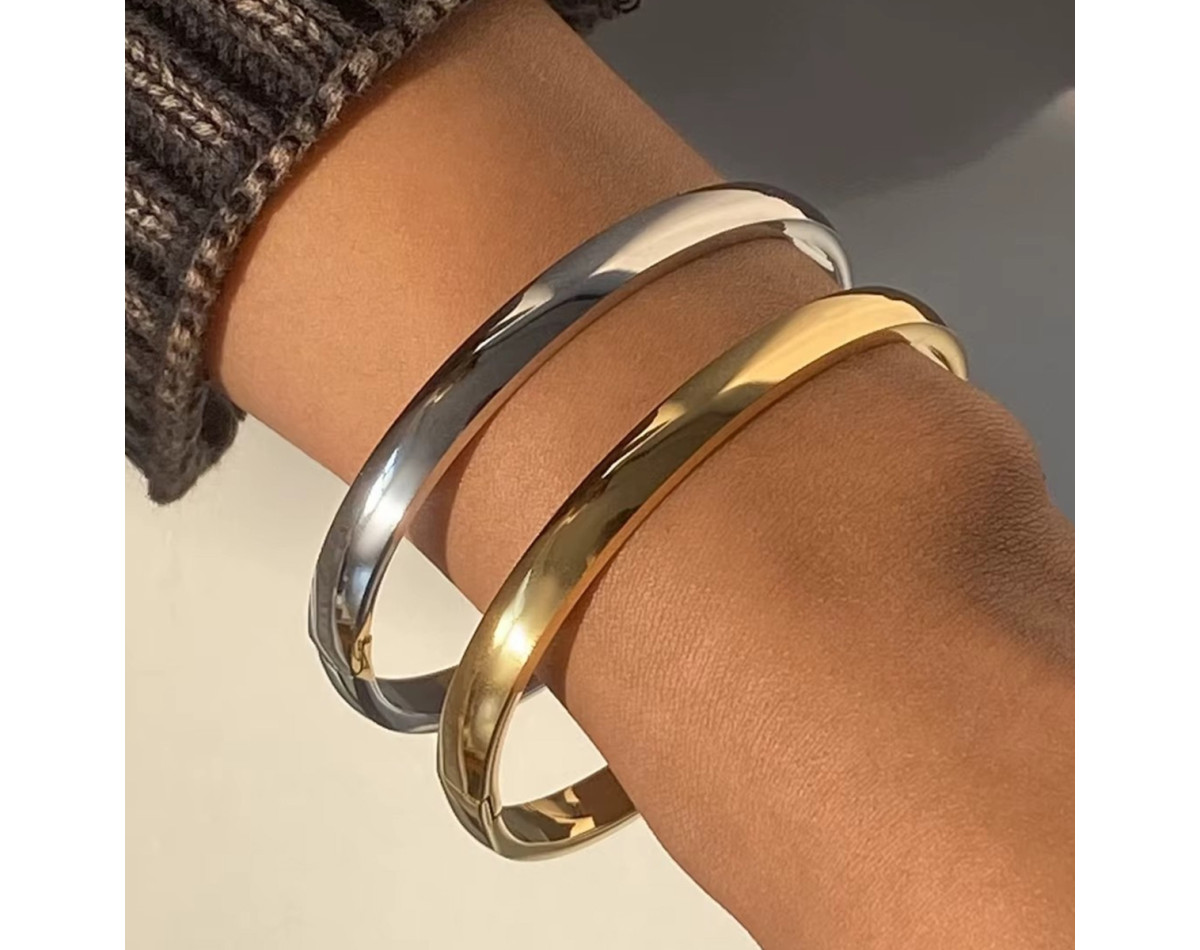 Bracelet manchette large acier inoxydable argent ou or