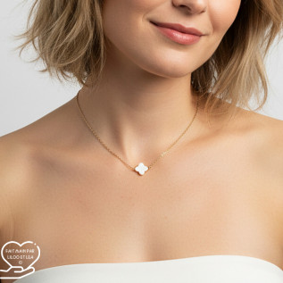 Natural white mother-of-pearl clover necklace on silver or gold stainless steel chain woman necklace gift