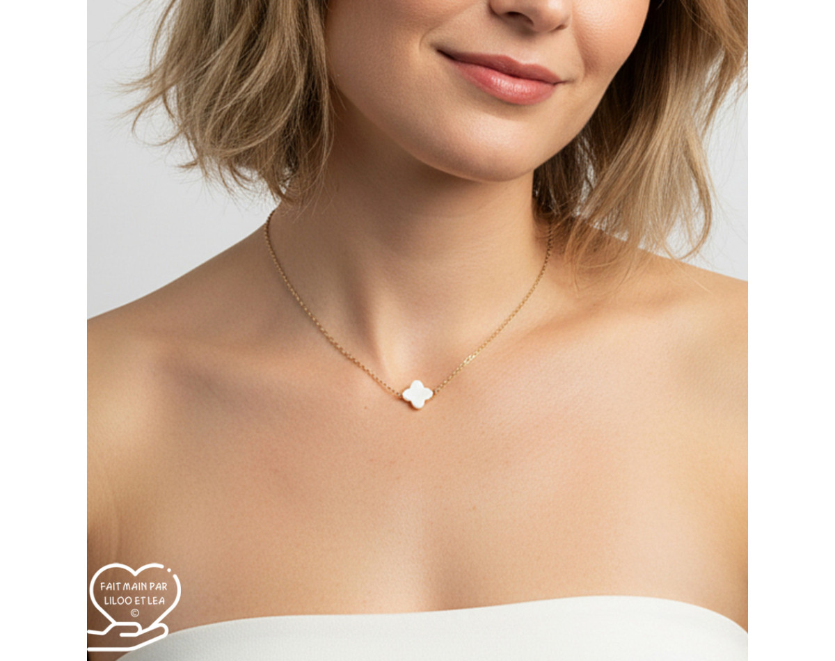 Natural white mother-of-pearl clover necklace on silver or gold stainless steel chain woman necklace gift