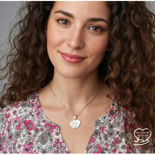 Collier cœur collection Message d’Amour + qu'hier - que demain 2 acier inoxydable argent or gravure laser