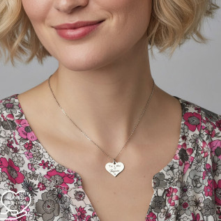 Message d’Amour 7-1 heart necklace silver or gold stainless steel cubic zirconia laser engraving