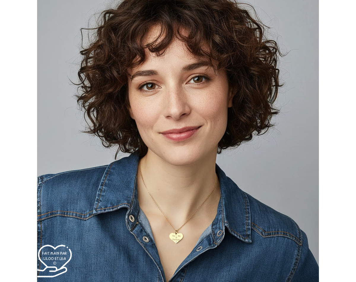 Message d’Amour 7-2 heart necklace silver or gold stainless steel cubic zirconia laser engraving