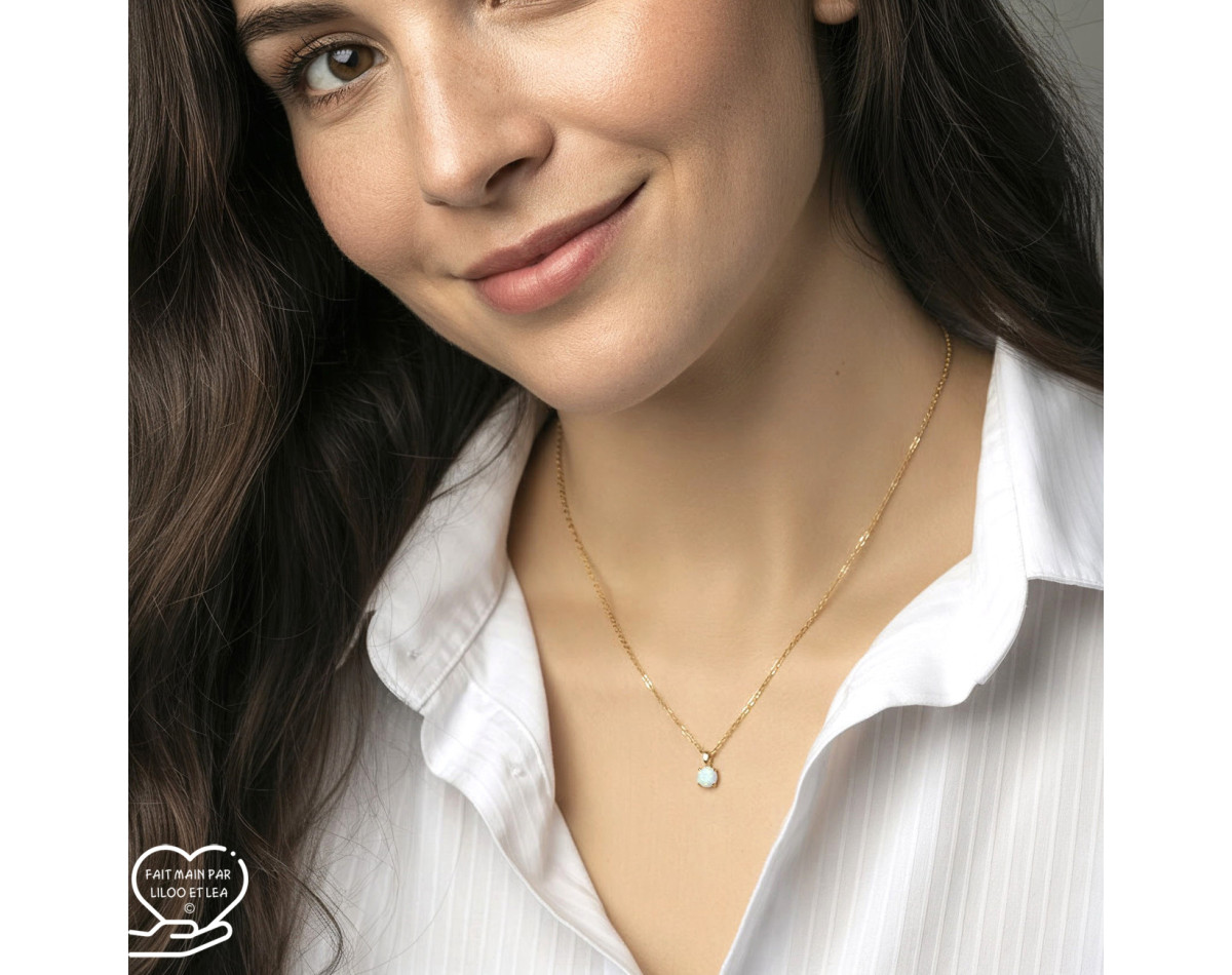 Fire opal pendant necklace on silver or gold stainless steel chain women necklace gift