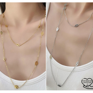 Nautical link mid-length or long chain necklace in silver or gold stainless steel woman gift