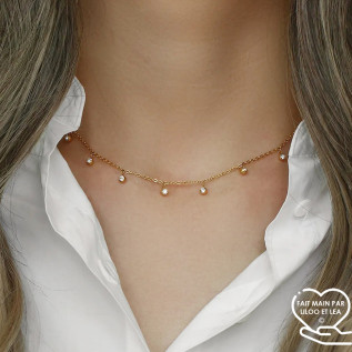 Cubic zirconia charm necklace in gold stainless steel bridal necklace woman gift