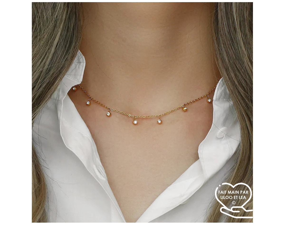 Cubic zirconia charm necklace in gold stainless steel bridal necklace woman gift