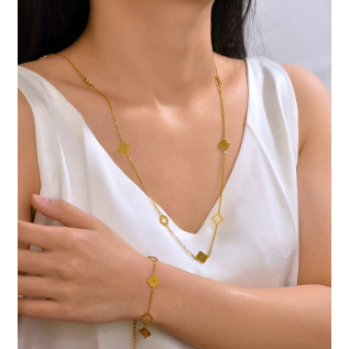 Collier mi-long trèfles creux et pleins acier inoxydable or cadeau femme
