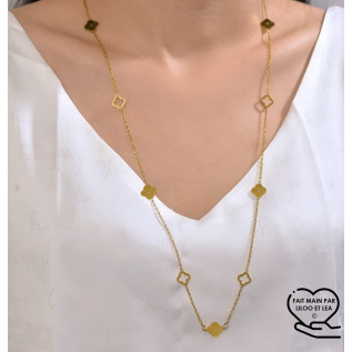 Collier mi-long trèfles creux et pleins acier inoxydable or cadeau femme