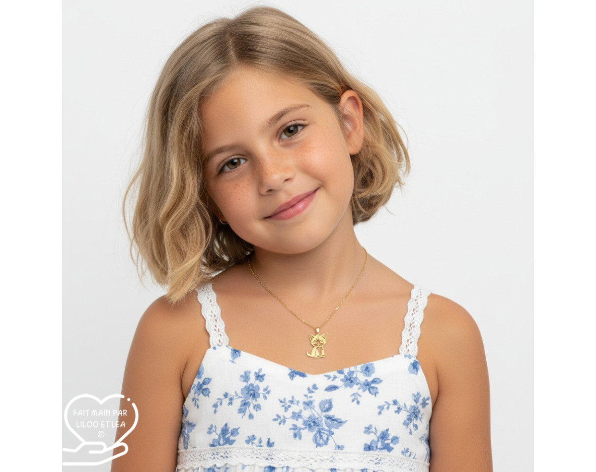 Kitten pendant necklace silver or gold stainless steel woman jewelry child jewelry