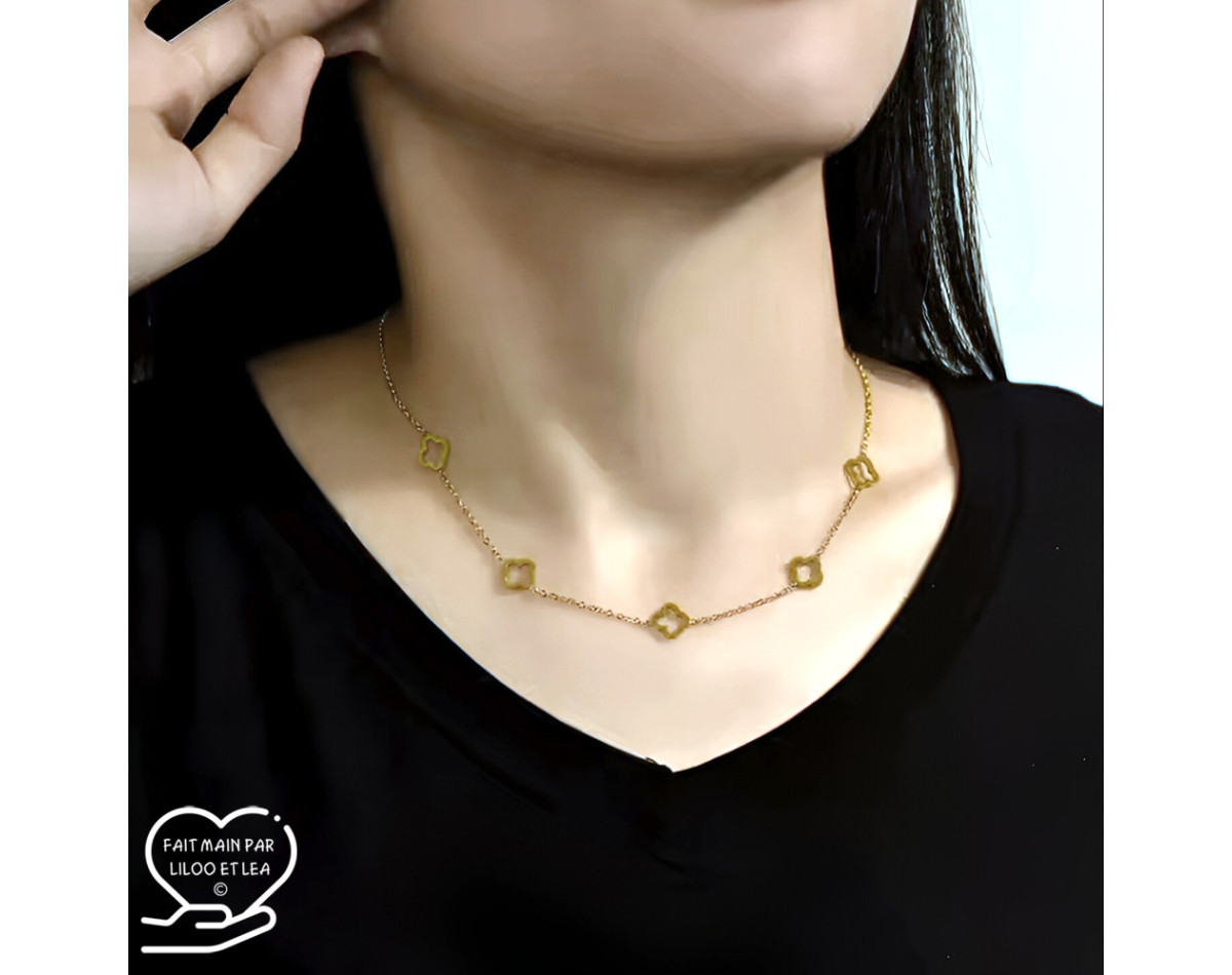Hollow clover necklace in silver or gold stainless steel woman gift