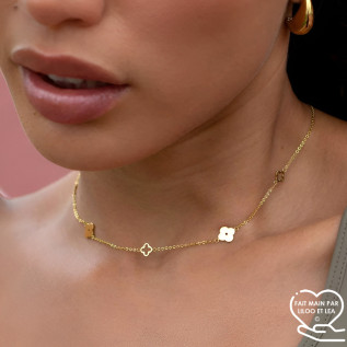 Hollow and plain clover necklace in gold stainless steel, woman gift