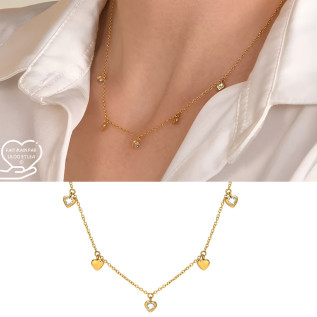 Cubic zirconia heart charm necklace in gold stainless steel
