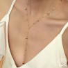 Long central pendant lariat necklace in silver or gold stainless steel