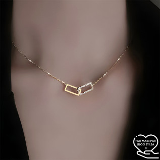 Collier rectangles entrelacés en acier inoxydable or collier strass cristal cadeau femme