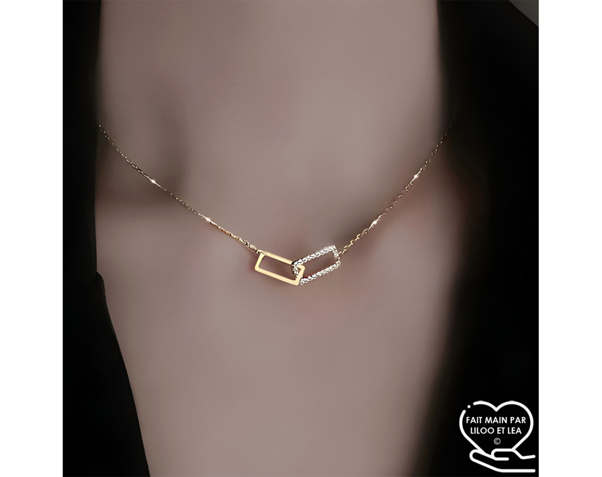 Collier rectangles entrelacés en acier inoxydable or collier strass cristal cadeau femme