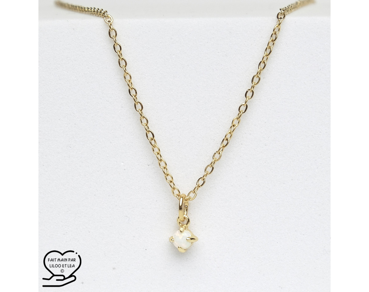Fireopal pendant necklace on gold stainless steel chain women necklace gift