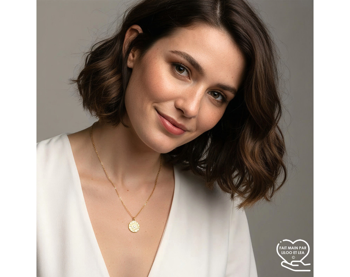 Sun and Swarovski crystal pendant necklace on silver or gold stainless steel chain