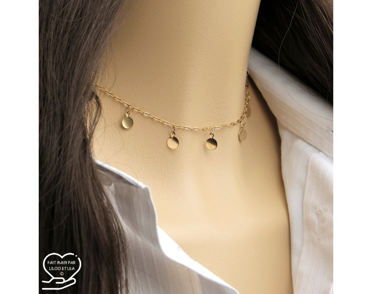 Coin charm necklace on silver or gold stainless steel chain, woman gift necklace