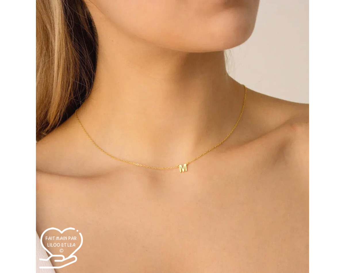 Personalized necklace initial letter stainless steel silver or gold, stainless steel cable chain, woman girl personalized gift