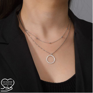 Multi layer hollow circle pendant necklace on satellite and cable stainless steel chains, women necklace gift, gold, silver