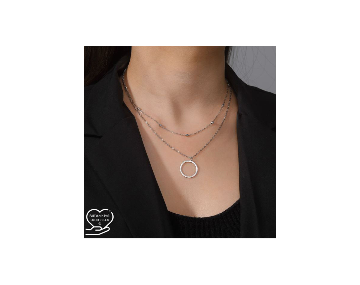 Multi layer hollow circle pendant necklace on satellite and cable stainless steel chains, women necklace gift, gold, silver
