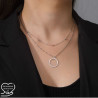 Multi layer hollow circle pendant necklace on satellite and cable stainless steel chains, women necklace gift, gold, silver