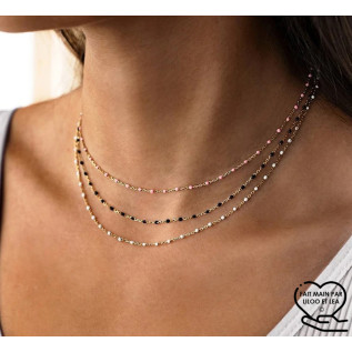 One, two or three layers stainless steel enamel chain necklace gold, silver, rosary chain, beaded chain, red, black, white
