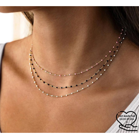 One, two or three layers stainless steel enamel chain necklace gold, silver, rosary chain, beaded chain, red, black, white