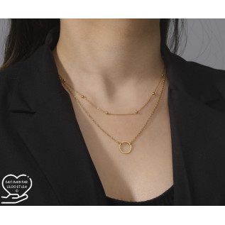 Multi layer hollow circle pendant necklace on satellite and cable stainless steel chains, gold, silver, women necklace gift