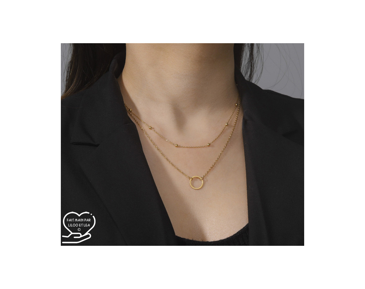 Multi layer hollow circle pendant necklace on satellite and cable stainless steel chains, gold, silver, women necklace gift