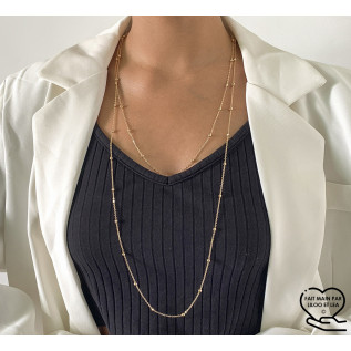 Collier sautoir double rang chaîne satellite en acier inoxydable or, argent, collier cadeau femme, collier multi rangs