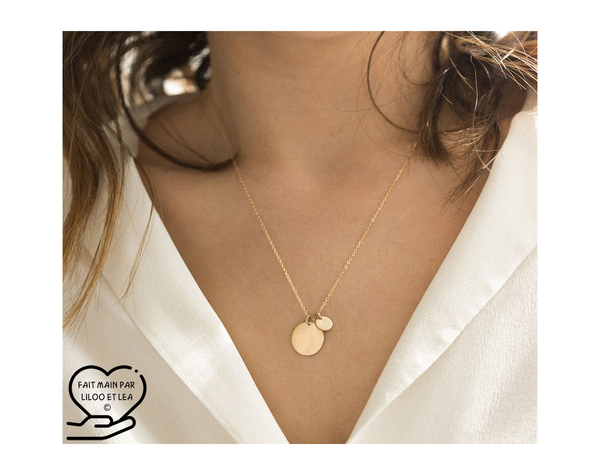 Two coins pendant necklace on stainless steel chain gold, silver, women necklace gift
