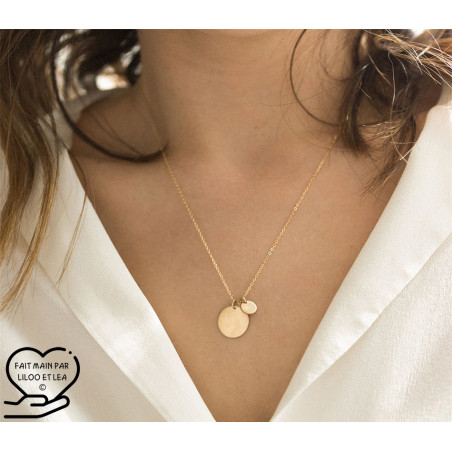 Two coins pendant necklace on stainless steel chain gold, silver, women necklace gift