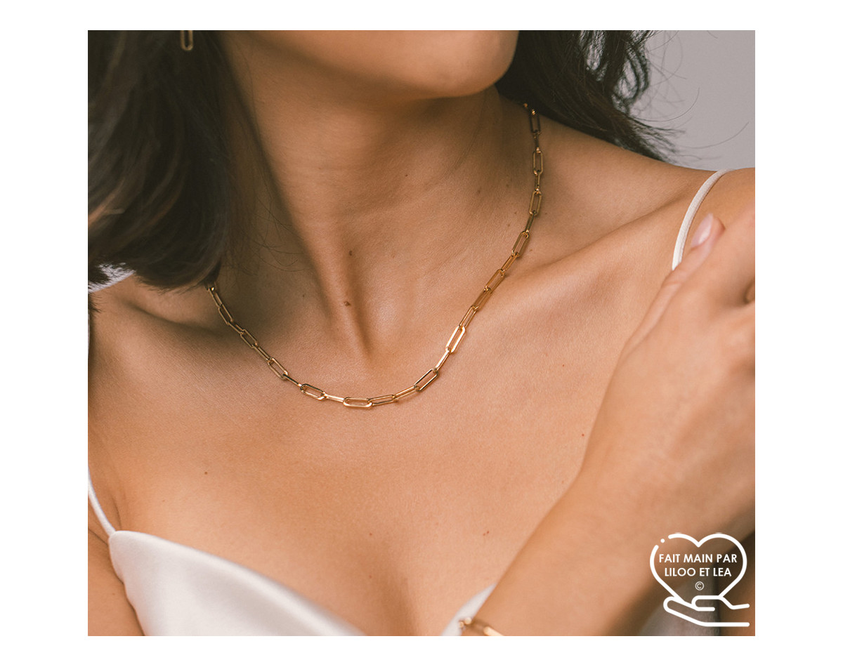 Stainless steel trombone chain necklace, silver or gold, choice of length