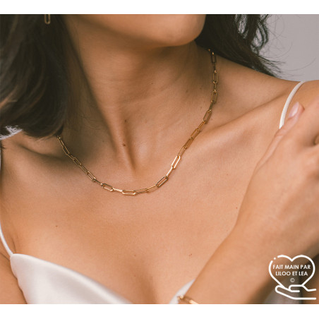 Stainless steel trombone chain necklace, silver or gold, choice of length