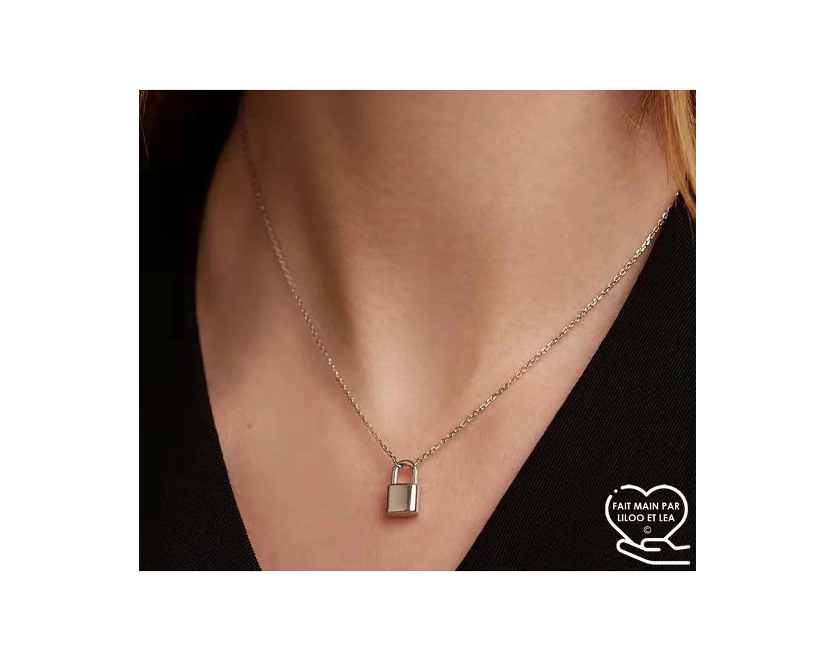 Padlock pendant necklace on stainless steel chain gold, silver, women necklace gift