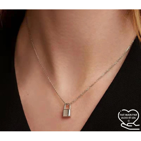 Padlock pendant necklace on stainless steel chain gold, silver, women necklace gift